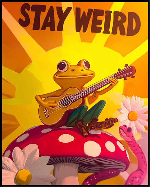 Posterizer 1 pcs-weird frog playing music in psychedelic nature-stay weird 1-Fantasy & Fiction Art-Comedy Art-Living Room Bedroom Decor- unframed ...
